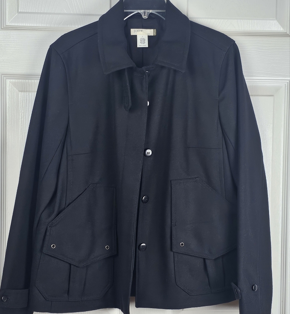 J.Crew Wool‎ Blend Jacket Barn Coat Black Pocket Coat Large Peacoat Winter Style